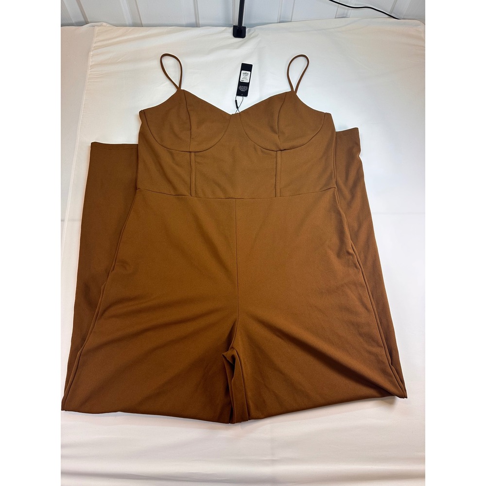 Fashion Nova Cognac Brown Corset Wide Leg Jumpsuit Size 3X NWT TP1513S